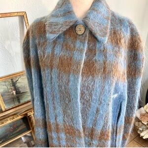 Vintage Blue Mohair Plaid Cape